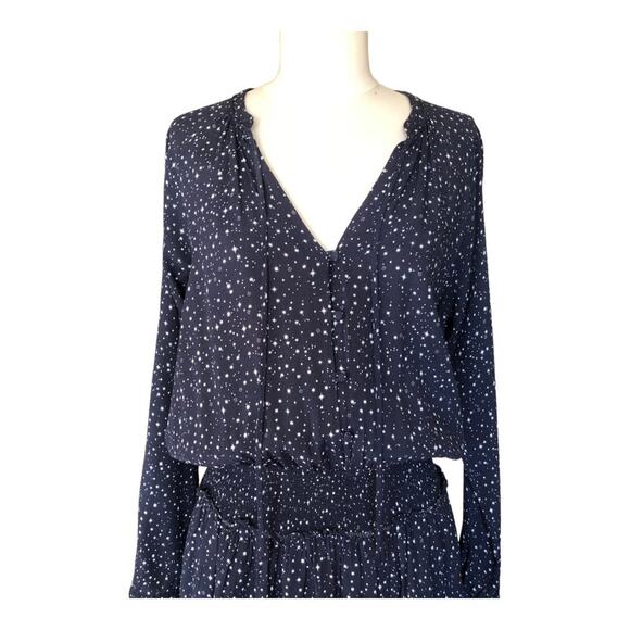 Rails Navy Nova Print Smocked Waist Long Sleeve Side Pockets Jasmine Dress Med - Picture 2 of 10